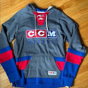 CCM Men's Gray Sweater with Blue and Red Accents